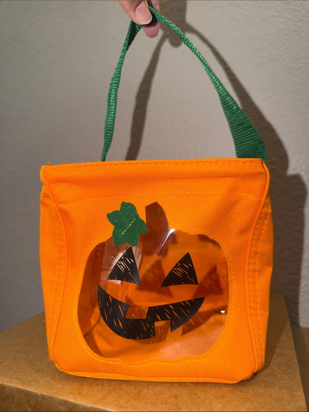 thirty-one Orange Pumpkin Trick-or-Treat Tote with Green Handle